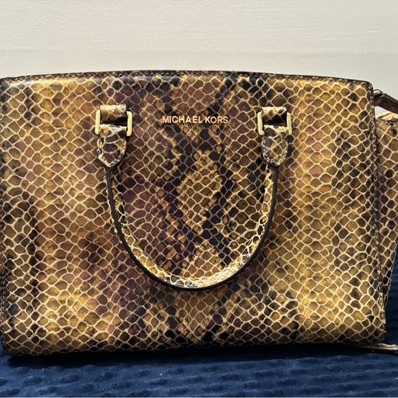 Michael Kors Gold Snake Print Satchel - Picture 1 of 3